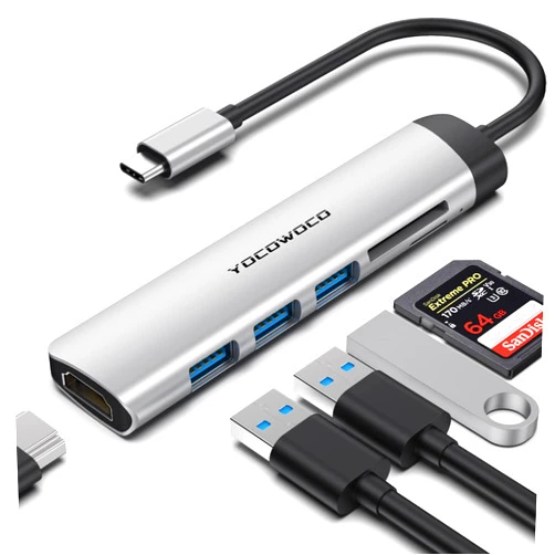 YOCOWOCO USB C Hub,YOCOWOCO USB C Splitter for MacBook Pro, 6 in 1 USB-C to HDMI Multiport Adapter with 4K HDMI, 3 USB 3.0 Ports, SD/TF Card Reader, Hub Compatible with USB-C Laptops and Type C Devices