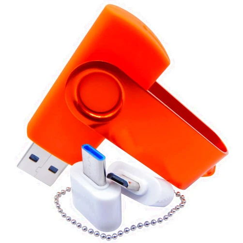 Kingdowin 2GB USB Flash Drives Thumb Drive Memory Sticks Pendrive with OTG & Type-C/USB C Adaptor (Orange)