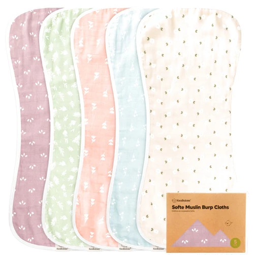 KeaBabies 5-Pack Muslin Burp Cloths for Baby Boys and Girls - Super Absorbent Baby Burp Cloth, Viscose Derived from Bamboo Cotton Baby Washcloths, Burp Rags, Large Neutral Burp Clothes for Newborn(Blooms)