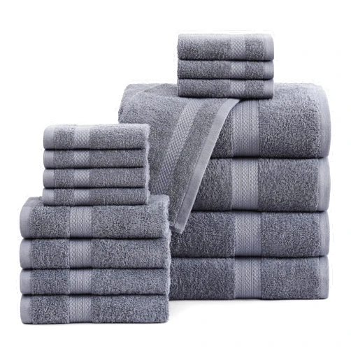 LANE LINEN 16 PC Bath Towels - 100% Cotton Towels for Bathroom, Premium Quality Hotel Towels, Highly Absorbent Bathroom Towel Set, Super Soft, 4 Bath Towels, 4 Hand Towels, 8 Wash Cloths - Cool Grey