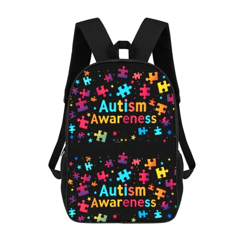 Generic Autism Awareness Month Printed Backpack 17 Inch Travel Dayback Shoulder Back Pack Laptop Bag for Men Women