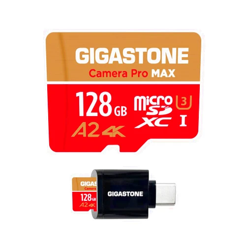 Gigastone [5-Yrs Free Data Recovery] GIGASTONE 128GB Micro SD Card with USB 3.2 Type C Card Reader, 4K Camera Pro MAX, Speed Up to 120MB/s Compatible with Gopro, DJI, Dash Cam, MicroSDXC UHS-I A2 V30 U3