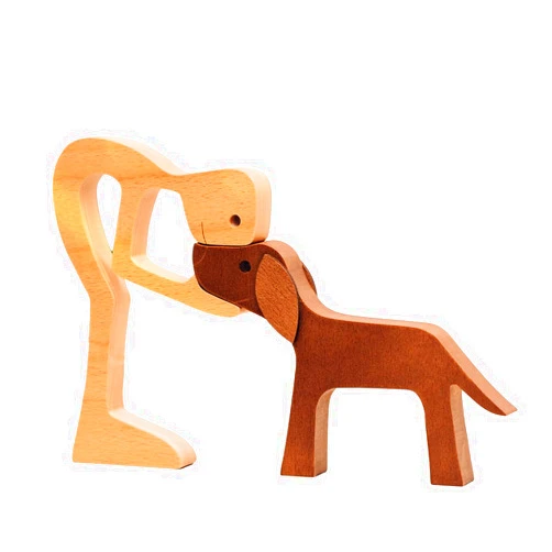 Pawfect House Wooden Pet Carvings, Statues Home Decor, Handmade Man and Dog Figurine, Statue Home Decorations, Wooden Carved Dog, Shelf Decor, Birthday Gifts for Pet Lovers, Home Decor Sculpture