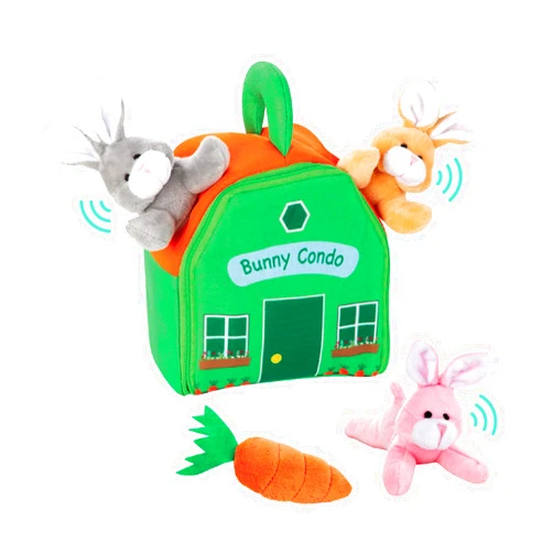 Etna 5-Piece Bunny Condo Play Set with Sounds - Stuffed Rabbit Carrier and Tiny Plush Bunnies for Imaginative Play