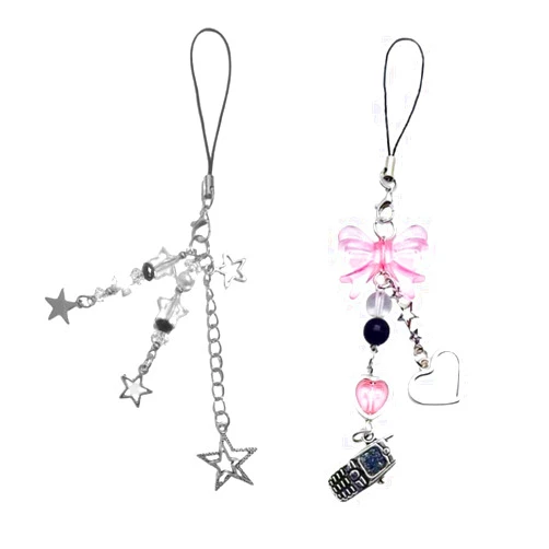 MGBISYI 2PCS Cute Y2K Phone Bowknot Pendant Phone Charm Straps Y2K Accessories Star Phone Charm Y2K Accessories for Phone Bag Keychain Decor