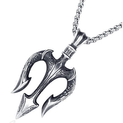 HYYSYQ Retro Shiva Poseidon Trident Pendant Necklace for Men Sterling Silver Handmade Amulet Jewelry, 60cm(24in)