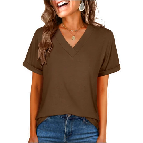 ANRABESS Womens T Shirts Short Sleeve V Neck Shirts Summer Loose Fit Dressy Tops Business Casual Blouses 2025 Basic Tees
