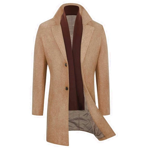 WULFUL Men Wool Trench Coat Slim Fit Winter Coat