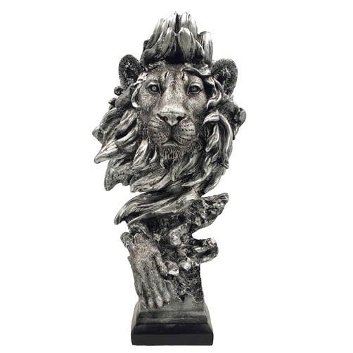LOOYAR Resin Lion Statue Sculpture Ornament Collectible Figurine Craft Furnishing for Home Décor Farm House Living Room Porch Decoration Office Desk Desktop Table Wine Cabinet Arrangement Gift, Silver