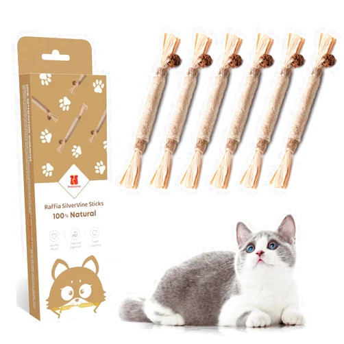 Potaroma 6 Pcs Natural Silvervine Sticks Cat Toys, Catmint Silvervine Blend Sticks, Kittens Chew Toys for Teeth Cleaning, Matatabi Dental Care Cat Treat, Edible Kitty Lick Toys