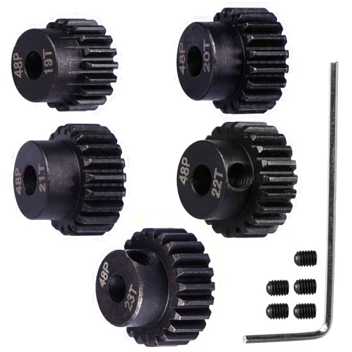 DDIRC Pro 48P Hardened Steel Upgrade Pinion Gear Set: 19T 20T 21T 22T 23T fit 3.175mm (1/8-Inch) RC Motor Shaft (Work with Steel Spur Gear) for RC Cars, Set of 5