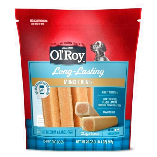 Generic Ol's Roys Long-Lasting Natural Peanut Butter Flavor Munchy Bones Chews for Dogs, 7 Count, 20 oz (3, Peanut Butter)