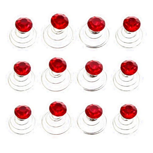 Newstarfactory Gorgeous Rhinestones Hair Spirals Clips Pack of One Dozen (Red)