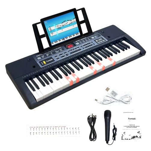 Funtaki Portable 61-Keys Digital Piano, Electronic Keyboard Piano with Lighted Keys & Music Stand, Mini Keyboard Piano for Beginners Kids Adults, Digital Keyboards, Black