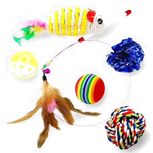 Meric Interactive Toy Combo for Cats, Keeps Pet Mentally & Physically Fit, Relieves Boredom & Stress, Restricts Unwanted Behavior, Pack of 6