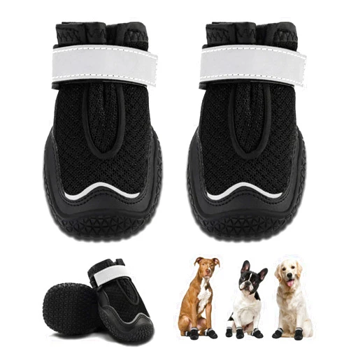 Hcpet Dog Boots Breathable Dog Shoes for Hot Pavement, Heat Resistant Dog Booties with Reflective Straps, Puppy Outdoor Paw Protectors with Rubber Soles for Hiking and Running Black Size 4