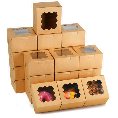 LotFancy Brown Bakery Boxes with Window, 4x4 Inch, 60 Pcs Small Pastry Boxes for Cookie, Macarons, Mini Treat Boxes for Holidays, Parties, Birthday Gift Giving