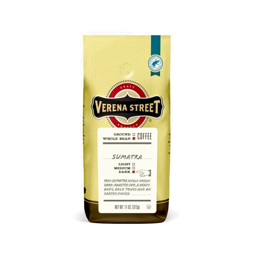 Verena Street 11 Ounce Whole Bean Coffee, Dark Roast, 100% Sumatra, Rainforest Alliance Certified Arabica Coffee