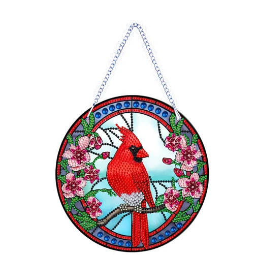 LYENYI Diamond Painting Cardinal Ornament 5D Bird DIY Diamond Art Animal Handmade Pendant Mosaic Making Kits by Number Kits Home Decoration Pendant Single Sided Spot Drill