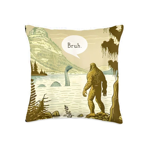 Funny Bigfoot Bruh Sasquatch Introvert Loch Ness Funny Sasquatch Loch Ness Monster Funny Bigfoot Bruh Throw Pillow