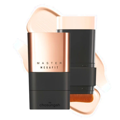 CHOSUNGAH BEAUTY Mega Fit Master Glow Stick Foundation with Brush, 120H Long Lasting Radiant Coverage, All-in-One Stick for Easy Application, K-Beauty, Shade 22, 0.56oz (1.5C Peach Beige)