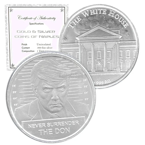 Generic 1 oz .999 Fine Silver Round MAGA Trump The Don Never surrender mugshot IN CAPSULE