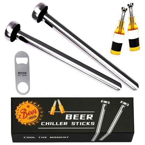 PONPUR 2pc Beer Chiller Sticks with 1 Bottle Opener, Christmas Beer Gifts for Men Dad Adult, Cool Bartool Accessories for Chilling, Beer Lover Gift for Anniversary Birthday