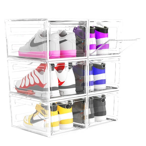ARSTPEOE Upgrade Harder Solid Plastic Shoe Organizer, Shoe Storage with Magnetic Front Door, Shoe Rack 6 Pack Shoe Boxes Clear Stackable, Sneaker Storage, Shoe Organizer for Closet, Shoe Display Case, White