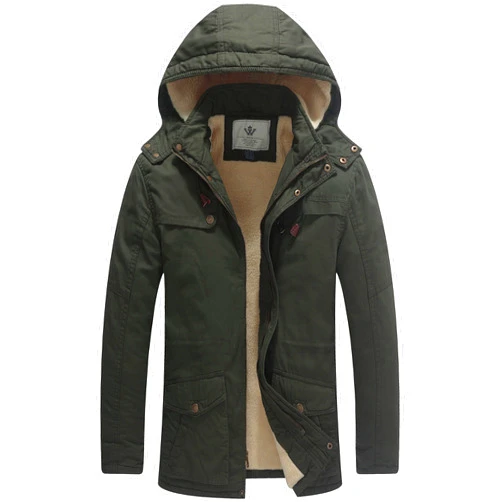 WenVen Men's Winter Sherpa Parka Mid Length Thicken Military Style Warm Jacket with Removable Hood