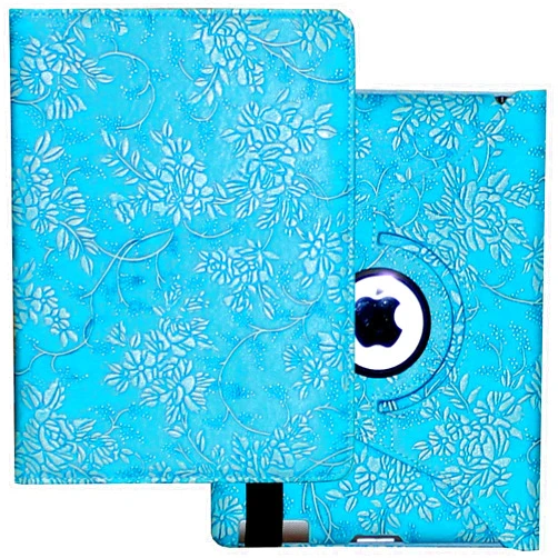 Lingsor Case for iPad 2nd 3rd 4th Generation, Fit Model A1395 A1396 A1397 A1416 A1430 A1403 A1458 A1459 A1460 – Lingsor Smart Cover Case Rotating Stand Support Wake up Sleep, Embossed Blue Flower