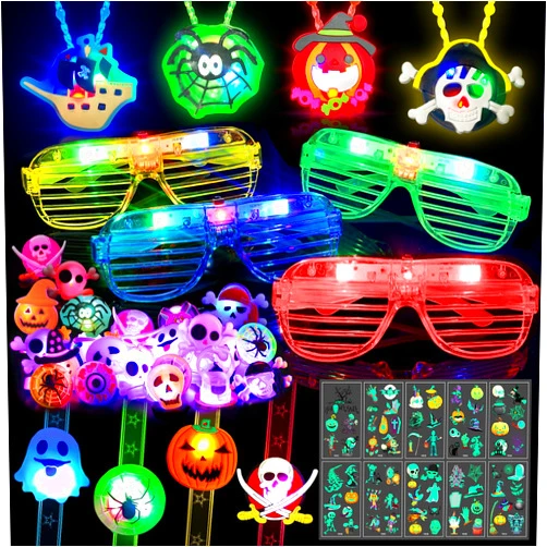 HJZIZI 36Pack Halloween Party Favors for Kids, Light Up Halloween Toys Bulk for Trick Or Treat, Led Rings Glasses Necklaces Bracelets, Halloween Goodie Bag Fillers Stuffers, Glow in The Dark Party Supplies