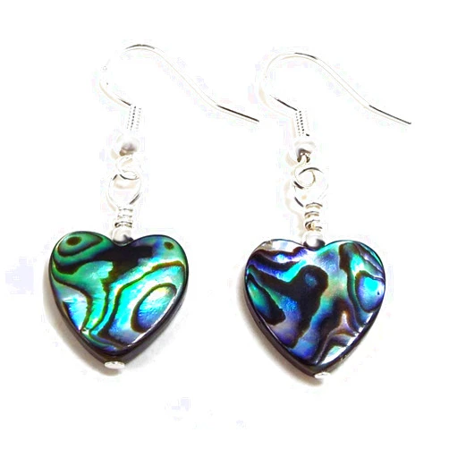 Jenni Leigh Creations Abalone Shell Heart Shaped Pierced Earrings with Sterling Silver Ear Wires