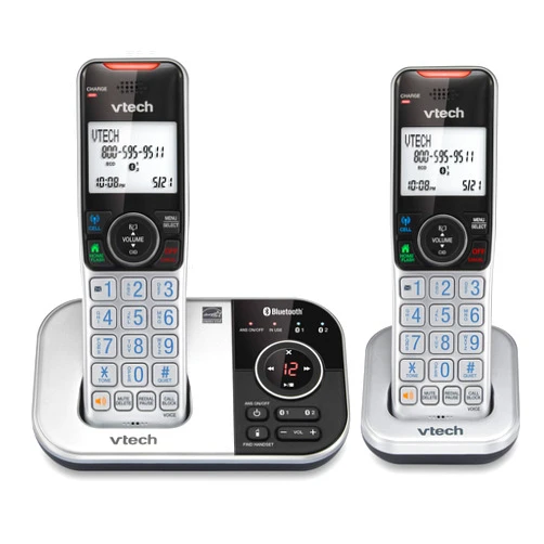 VTech VS112-2 DECT 6.0 Bluetooth 2 Handset Cordless Phone for Home with Answering Machine, Call Blocking, Caller ID, Intercom and Connect to Cell (Silver & Black)