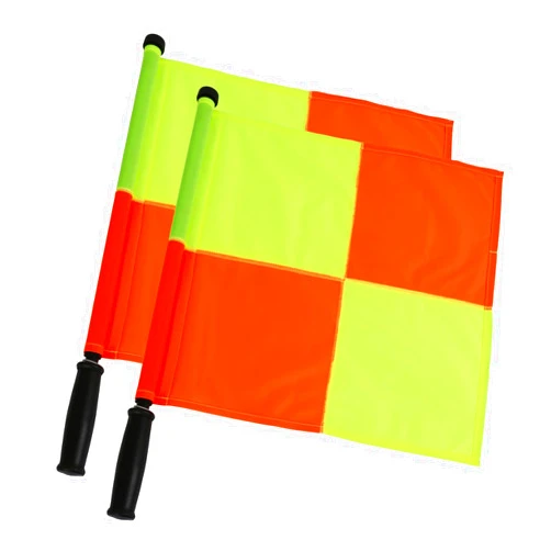 JASPYO 2PCS Soccer Referee Flag, JAYO Professional Linesman Flag for Official Soccer Events, Soccer Linesman Flag with PU Zipped Carrying Bag, Waterproof Referee Flag, Yellow and Orange Checkered Design