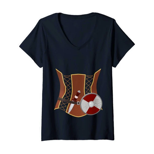 Shieldmaiden Halloween Humor Outfit Womens Funny Medieval Viking Gift For Women Shield Maiden Costume V-Neck T-Shirt