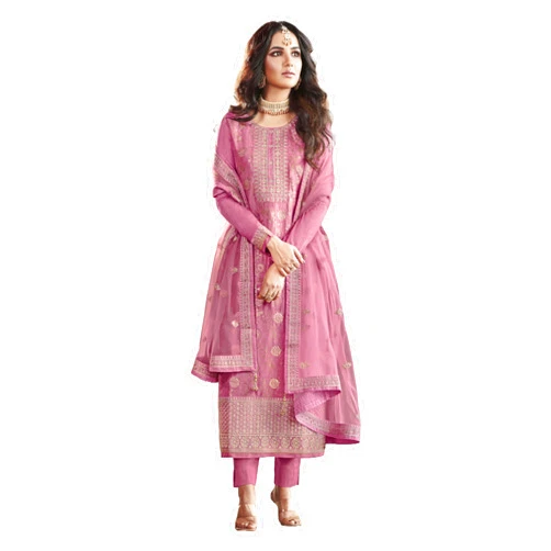 ArtZiya Fashion ArtZiya Indian/Pakistani Womens Salwar Kameez Readytowear Designer Jacquard Silk Embroidered Straight Trouser Pant Suit-2660