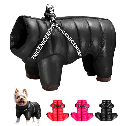 Didog Winter Small Dog Coats,Waterproof Jackets with Harness & D Rings,Warm Zip Up Cold Weather Coats for Puppy & Cats Walking Hiking,Black,Chest: 14