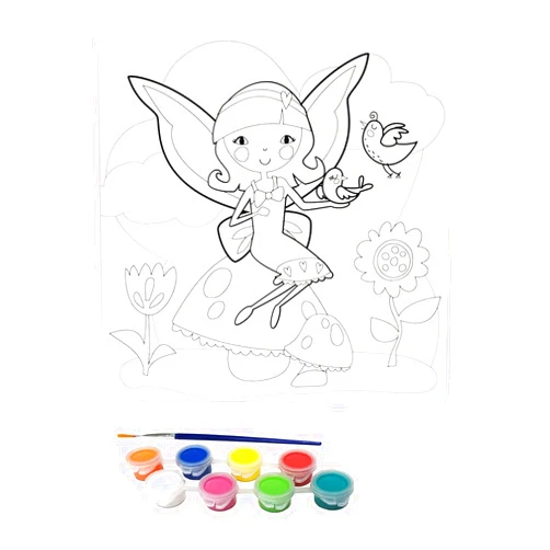Misco Toys Canvas Paint Party Kits, 11 Piece Art kit Pre-Drawn Outline Canvas for Paint and Sip 8 Colors and Brush Included, Great Gift for Kids 4+ and Adults Too! (Fairy)