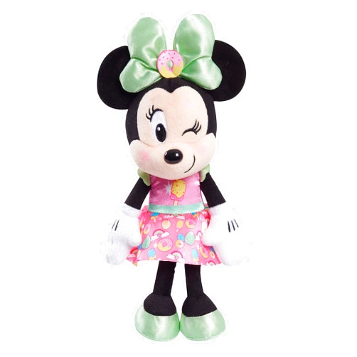 MINNIE Disney Junior Minnie Mouse 8-Inch Beanbag Plush, Minnie Mouse in Pink Sweet Treats Dress, Stuffed Animal