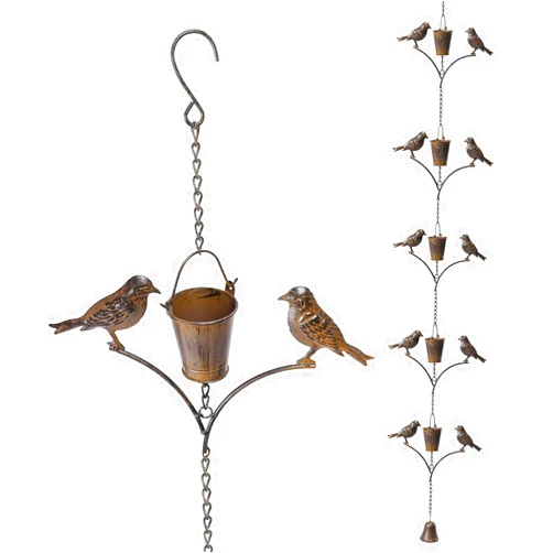 taman Rain Chain Set, 6.52ft Bird Rain Chain for Gutters,Functional and Decorative Replacement Downspout Rain Chain for Outside,Metal Copper Divert Rain Catcher
