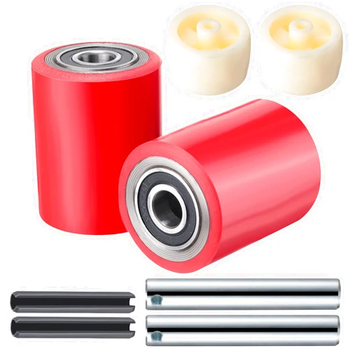 Minatee 12 Pcs Pallet Jack/Truck Load Wheels Full Set with Bearings Axles and Entry Exit Roller (Red)