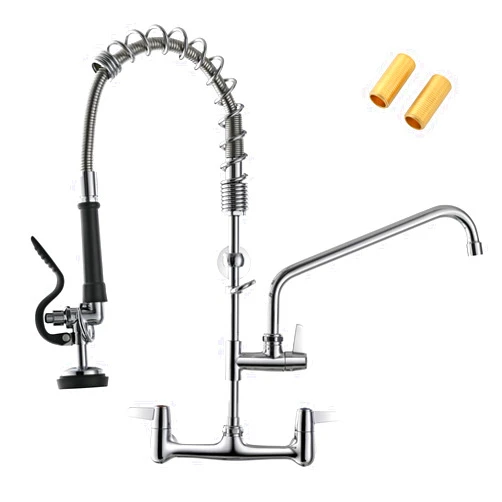 GIMILI Commercial Kitchen Faucet Wall Mount with Pre-Rinse Sprayer 8 Inch Center Wall Mount Kitchen Sink Faucet Swing Spout 25