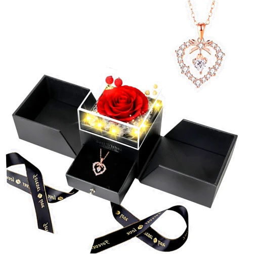 Yugefom Preserved Flowers with 925 Sterling Silver Necklace Eternal Rose Valentines Day Gifts for Women for Mom Birthday Gifts for Her Wife Girlfriend (Red Rose＋925)