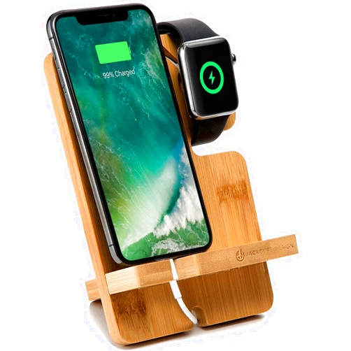 J JACKCUBE DESIGN JACKCUBE Design Bamboo Charger Dock Stand Multi Device Charging Station Organizer Holder for Smartphone Cellphone Mobile Phone – :MK243A