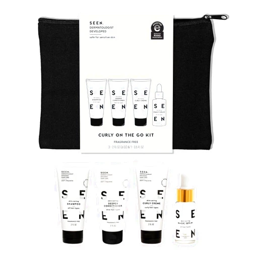 SEEN Curly On The Go Kit, Fragrance Free - Non-Comedogenic & Safe for Sensitive Skin - Sulfate-Free, Curl-Defining Styling Hair Bundle - Anti Frizz - Heat Protectant