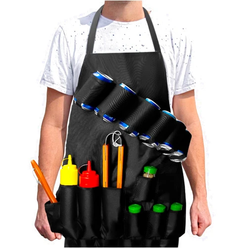 BLKSMITH Grilling Aprons for Men Funny - Mens Grill Apron with 15 Pockets - Funny Grill Apron Holds Beverages, Tools, and Spices - Ideal Grilling Apron with Beer Pockets