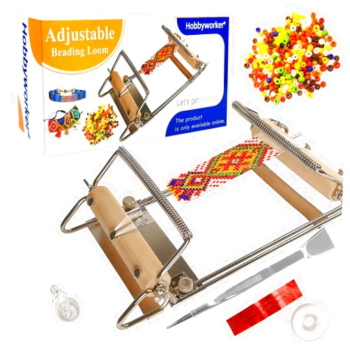 hobbyworker The Third Generation Beading Loom Kit with Seed Beads, Bead Needle,Beading Thread,Needle Threader,Bead Scoop and Instruction Manual,Bead Looms for Adult Jewelry Beading Supplies