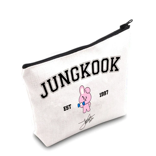 BLUPARK Singer Merch K-pop Characters Bag K-pop Team Gift for Fans Singer Fan Gift B-T Inspired Zipper Pouch Bag (Jungkook Bag)