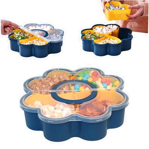 Karasmay Divided Serving Tray with Lid and Handle-4 Compartment Snackle Box Container, Portable Snack Platter, Charcuterie Container,Veggie Tray for Candy,Fruits,Nuts and Cookies,Perfect for Party and Picnic