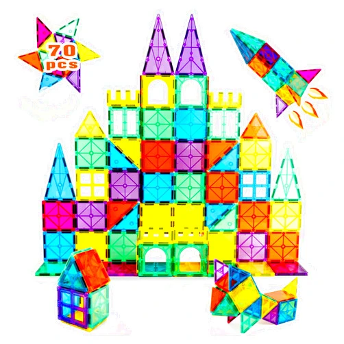 NEOFORMERS Magnetic Building Tiles 70PCS, STEM Educational Toys for Classroom & Home, Sensory Magnet Blocks for Toddlers 3-5, Montessori Construction Kit for Boys & Girls Ages 3-8